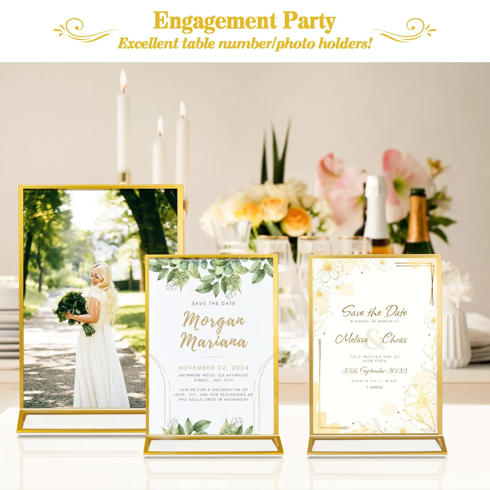 6-36 Transparent Acrylic Sign Holders Gold Picture Frames Double-sided Display Stand Wedding Number Plate Table Flyer Menu Card Rack