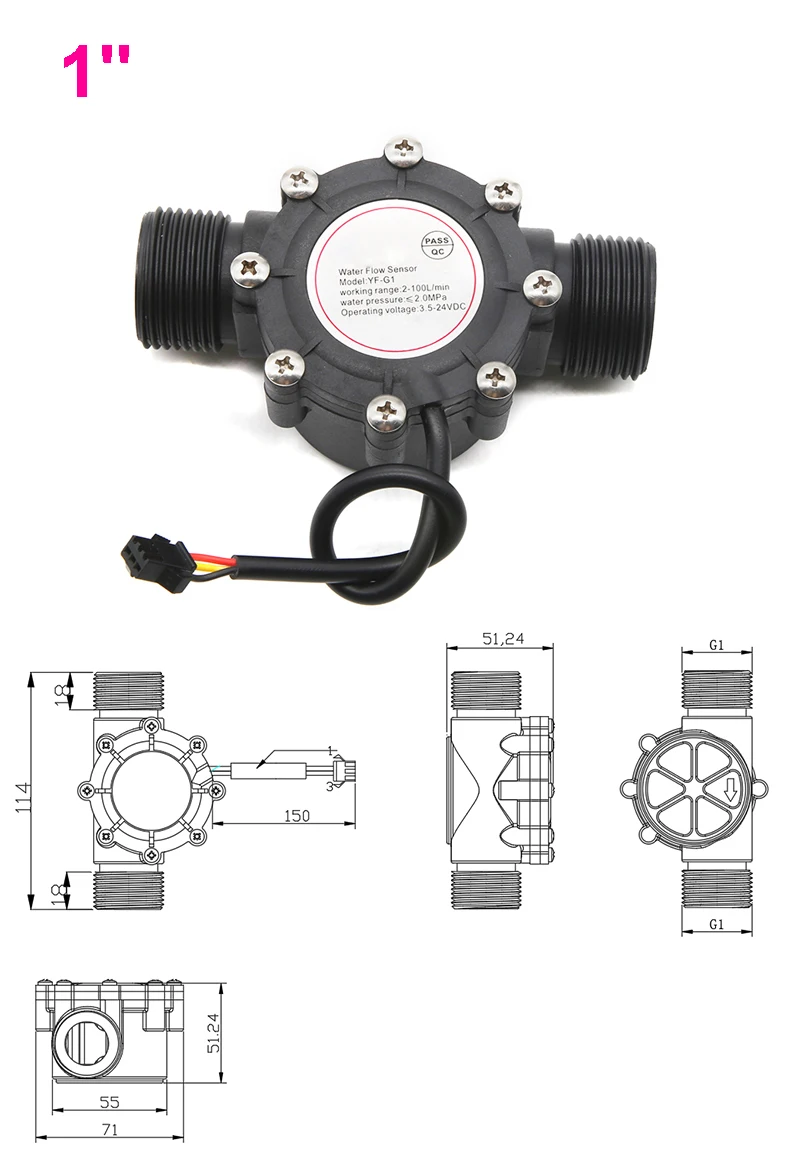 1/2 "3/4" 1 "Hall Durchflussmesser Wasser Fluss Sensor Flüssigkeit Control Sensor Schalter Durchflussmesser Für Gas wasser Heizung – Detail 6