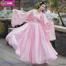 

Daily Hanfu Female Summer Traditional Chinese Hanfu Ancient Dance Costume Elegant Flower Fairy White Pink Women Chinese Red Gown