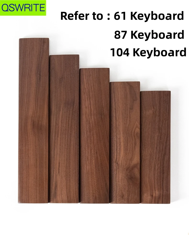 QSWRITE 손목 보호용 솔리드 월넛 키보드 지지대, 손목 이완을 위해 인체 공학적으로 설계된 키보드 지지대, 61, 87, 104