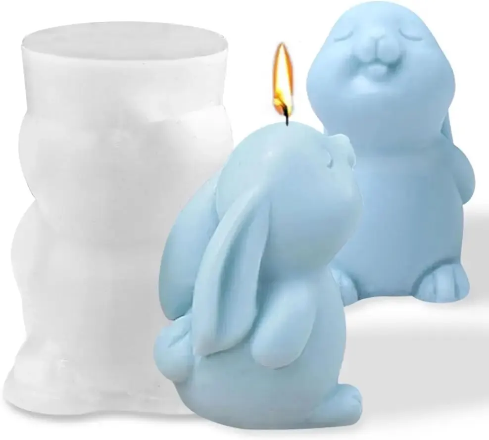 3D Easter Bunny Candle Mold Silicone Mold for Fondant, Soy Wax Candle, Soap, Polymer Clay, Plaster Ornament,DIY Crafts