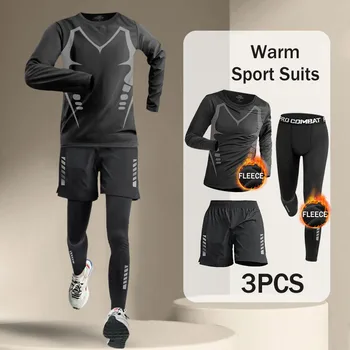 Winter Men's Tracksuit 2-3 Pcs Fleece-Lined Warm-Up Sports Sets Running Fitness Training Athletic Cycling Quick-Dry Warm Suit