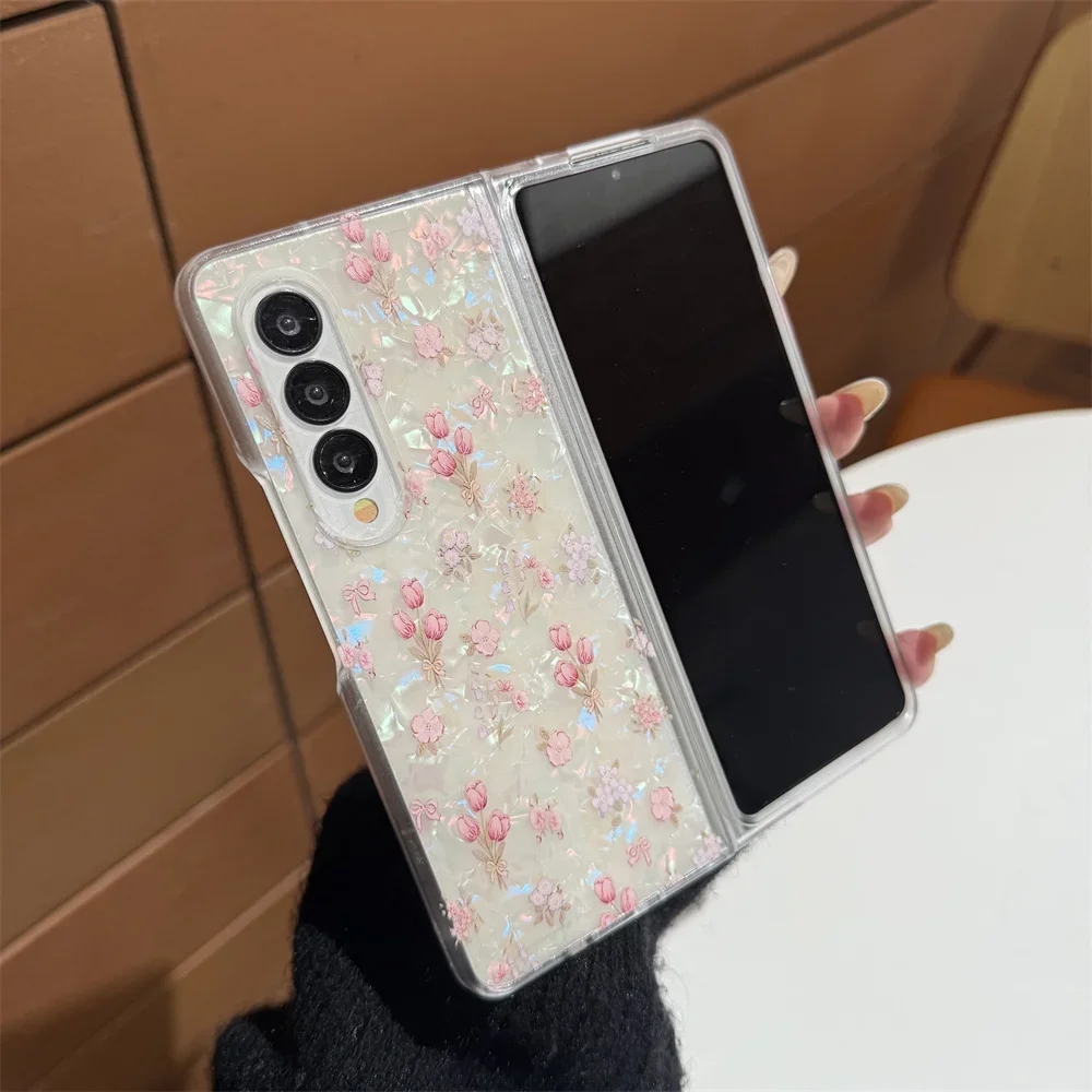 Luxury Colorful Glitter Shell Pattern Flower Case - Cartoon Pink Flower PC Shockproof Cover