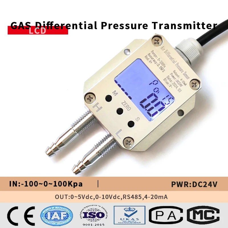 Low Pressure 1000pa Air Differential Pressure Transducer Wind LED/LCD Display 1kpa Air Differential Sensor pressure sensor