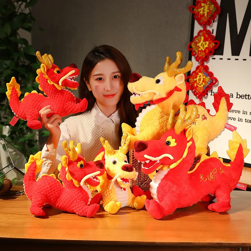 Realistic New Year Chinese Mascot Plushies Dragon Doll Cartoon Stuffed Lovely Dinosaur Plush Toys Home Decor for Kids Gifts lovely cartoon animal dinosaur telescopic bookends support metal organizer desktop office home book holder stand 150 100 190mm