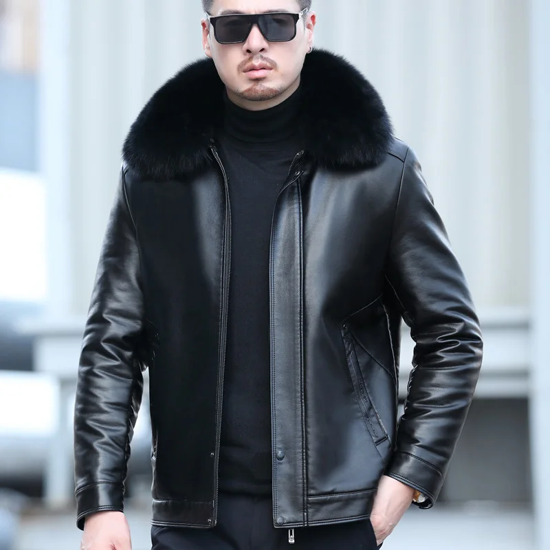 

YXL-833 Winter Men's Winter Clothing Natural Leather Coat Fox Fur Collar Coat Thickened Fur One-piece Fashion