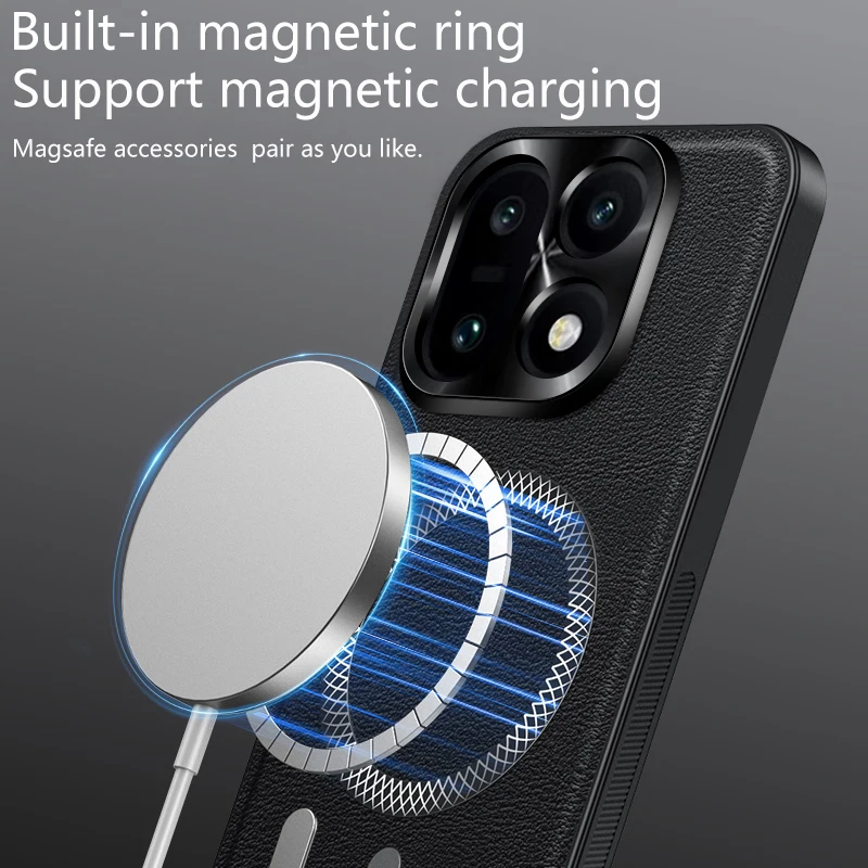 Magnetic Leather Soft Shockproof Phone Case with Mag-Safe and Full Metal Camera Protector