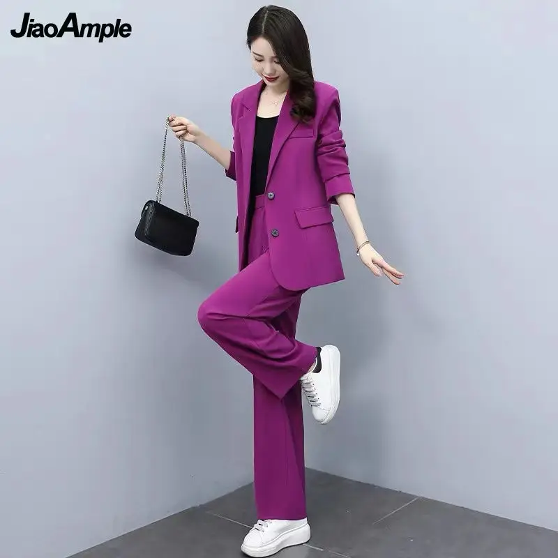 2022 Spring Autumn New Blazer Jacket Pants Two-piece Women's Elegant Professional Wear Korean Fashion Suit Coat Trousers Set