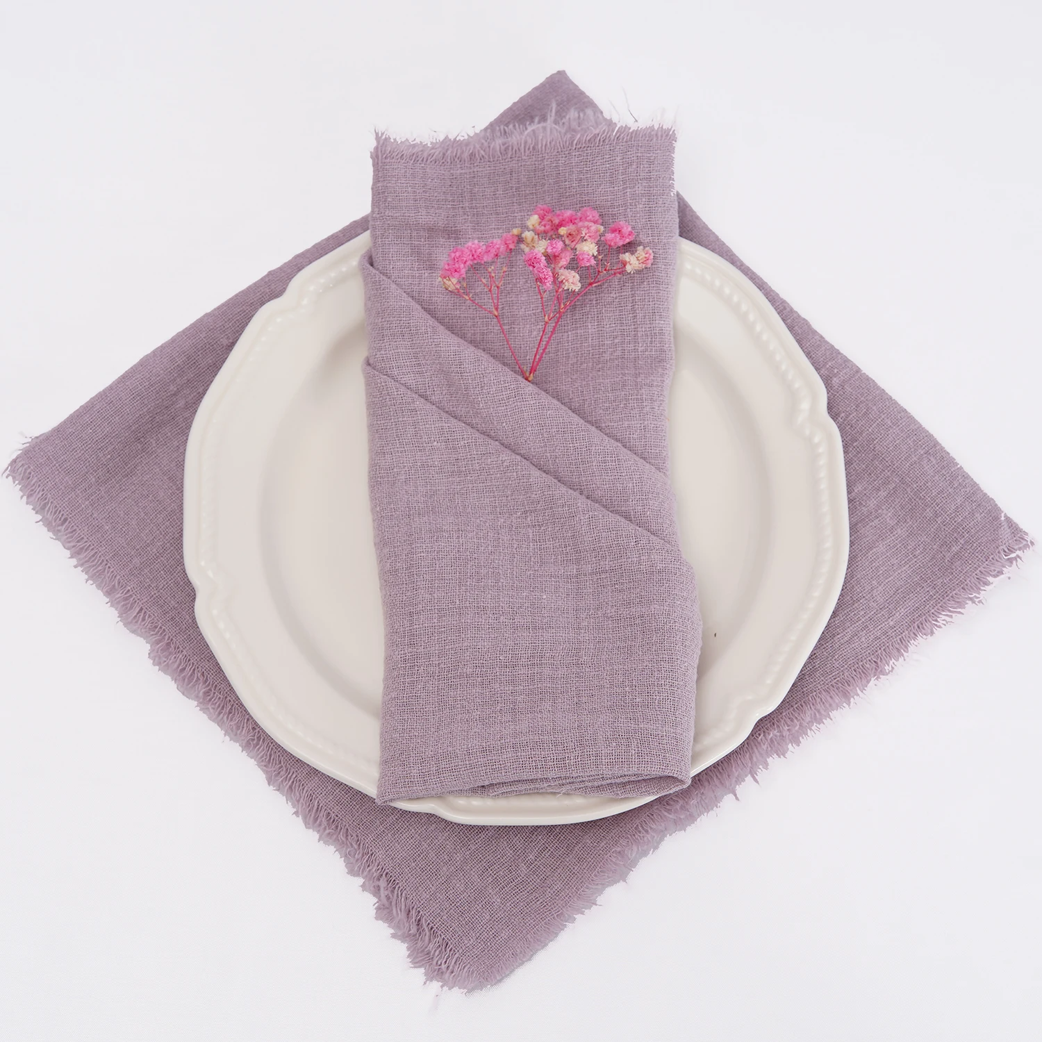 Set of 10 Rustic Retro Green-Trimmed Cotton Gauze Napkins – Elegant Table Decor
