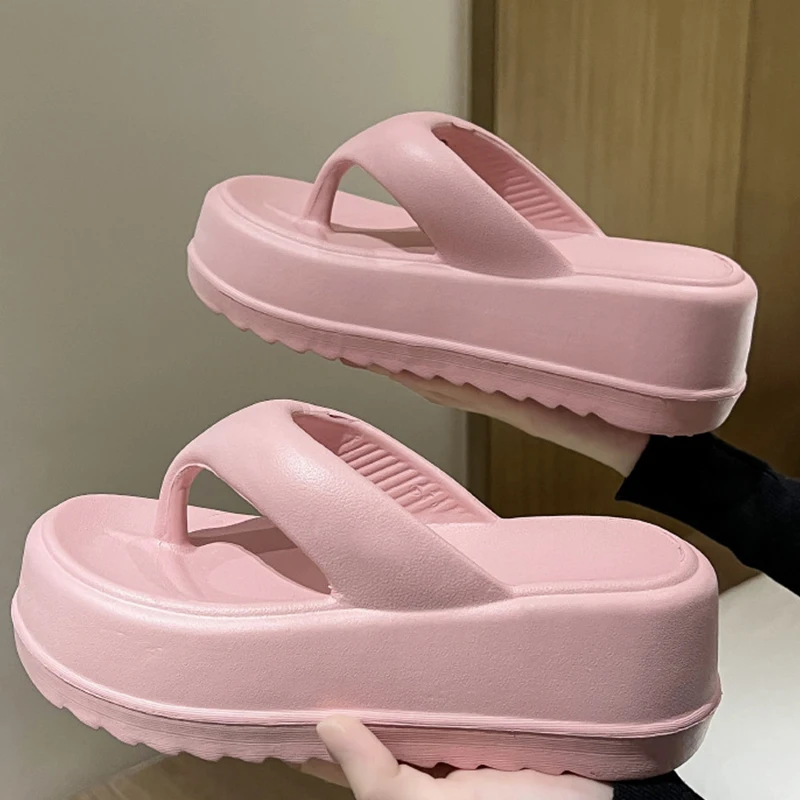 Bebealy New Summer Sandals Women Platform Sandals Classic Beach Flat Slides Outdoor Home Shoes Women Heels Soft Women Flip-flops