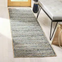 Runner Rug Jute & Denim Reversible Handmade 2x10 Feet Braided Rug Rustic Look Rugs and Carpets for Home Living Room