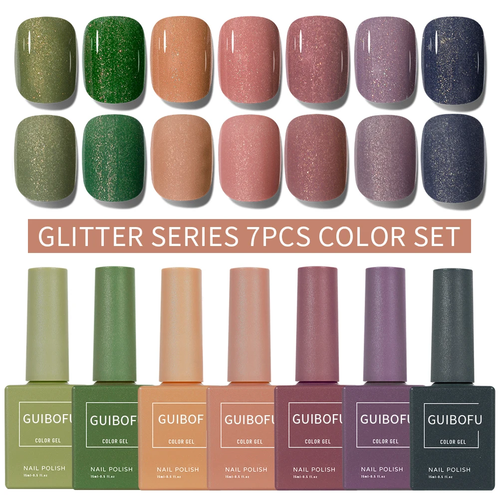 7-Piece Gel Nail Polish Collection - Fall Shine & Glitter Finish