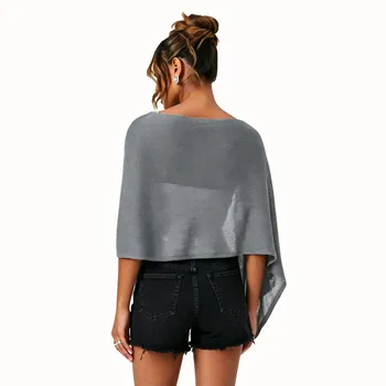 Womens Shawl Tops Lightweight Stylish Solid Color Irregular Hem Boat Neck Loose Fit Sheer Poncho Blouse Summer Knit Cover-ups 1