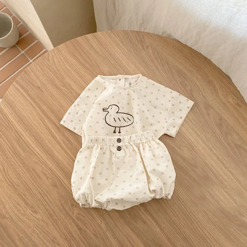 Baby Clothing Set for girl 2022 Summer New Baby Clothes Set Infant Cartoon Duck Print T Shirt + Shorts 2pcs Suit Boy Cotton Linen Set Cute Dot Girl Outfits best Baby Clothing Set