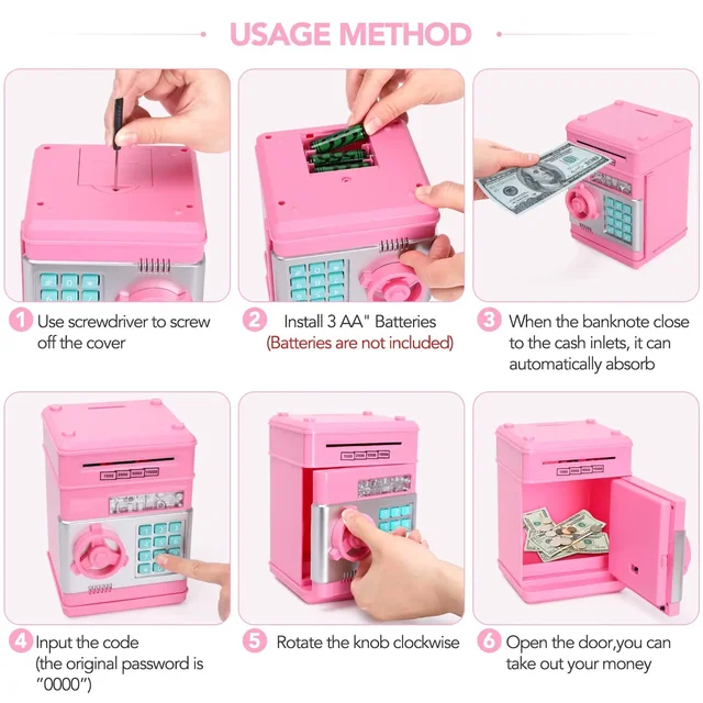 Child Gift Electronic Password Money Box Coins Cash Saving Money Box Counter Code Key Lock Piggy Bank Automatic Mini Safe 4