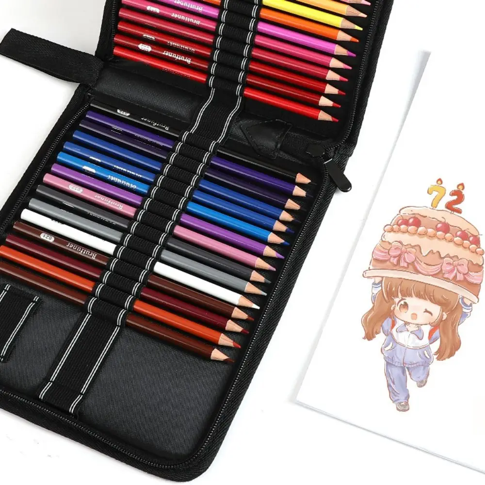 منظم قلم رصاص للرسم الاحترافي ، ستارة قلم قابلة للطي ، حقيبة قلم رصاص أكسفورد سوداء ، قماش مُدرج ، 36 ، 48 ، 72 فتحة