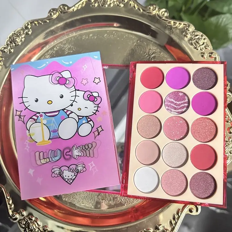 

New Sanrio Hello Kitty 18 Colors Eye Shadow Palette Waterproof Matte Pearlescent Glitter Student Eyeshadow Makeup Girl Cosmetics