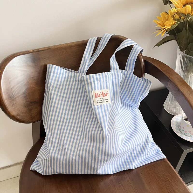 

Homemade Striped Large Capacity Environmental Protection French Casual Cotton Shoulder Portable Shopping Bag