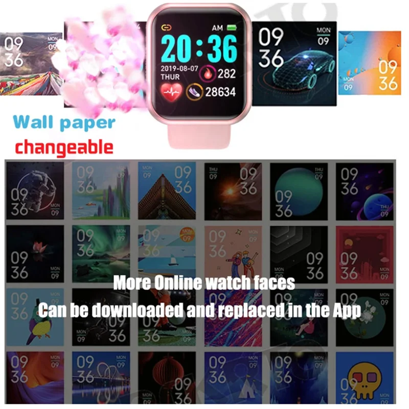 Y68 Pro Smart Watch Bluetooth Fitness Tracker Bracelet Sport Heart Rate Blood Monitor D20 Macaron Kid's Smartwatch For Xiaomi