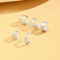 5pcs/set Trendy Elegant Design Ear Cuff Classic Elegant Style Gifts Women's No Piercing Clip silver Earrings Circle Leaf Shaped - Image 4