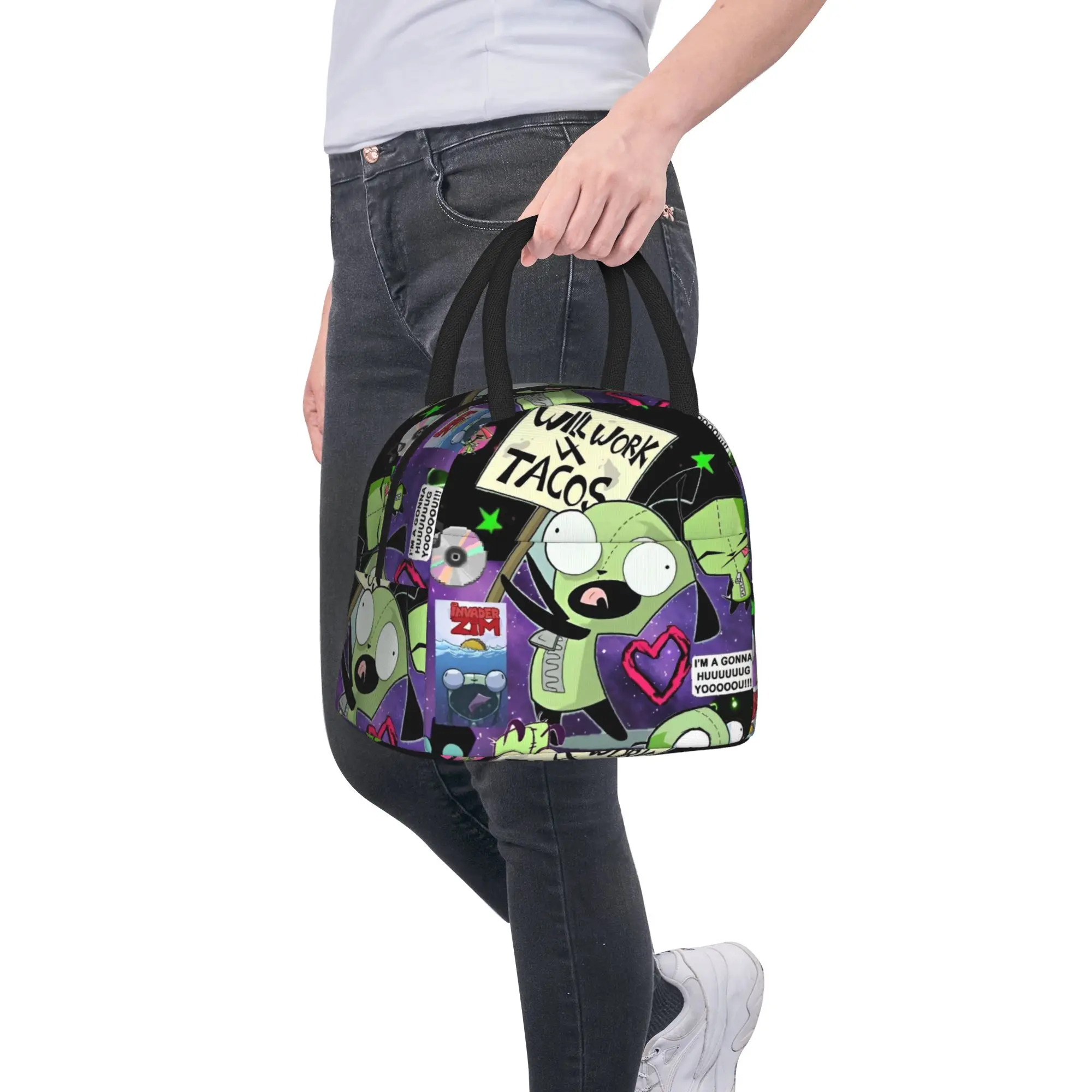 Invader Zim Gir 절연 도시락 가방 쿨러 가방 점심 용기 대용량 도시락..