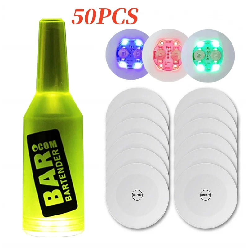 1/10/20/50 PIÈCES LED Coaster Lumières Coloré Brillant Bouteille De Vin Autocollants Tapis Bar De Mariage Éclairage De Fête Décor Bouteille De Vin Autocollant