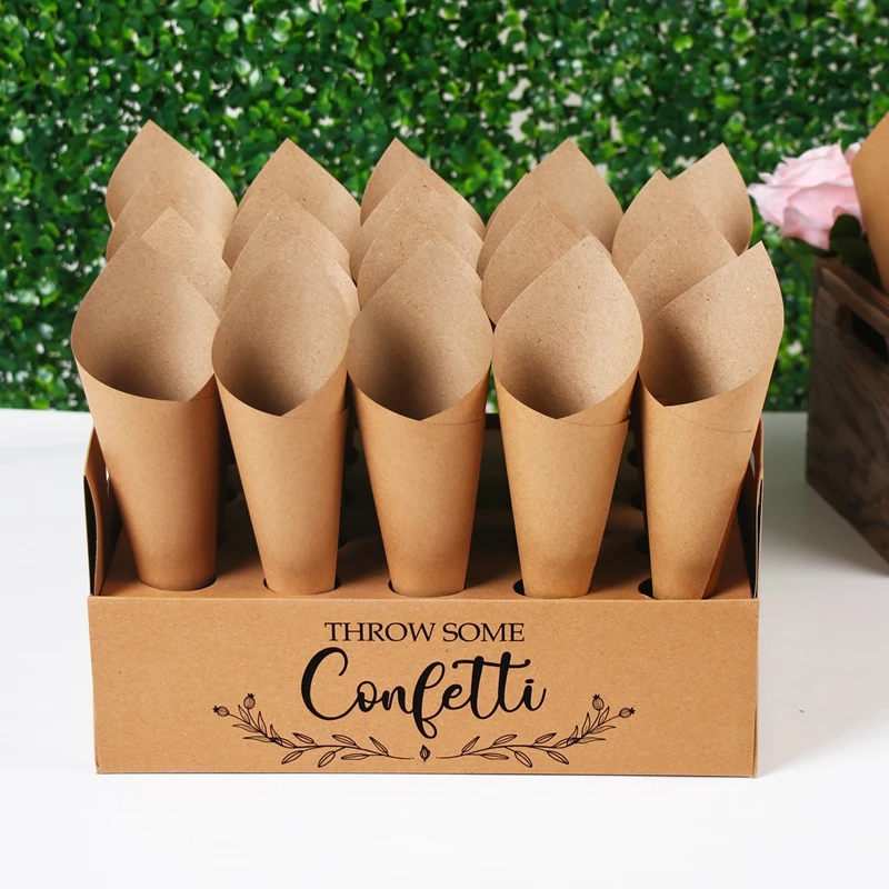 WeddingKraftPaperTrayConfettiConeStandBoxTrayForWeddingDecorationFlowerConfetti