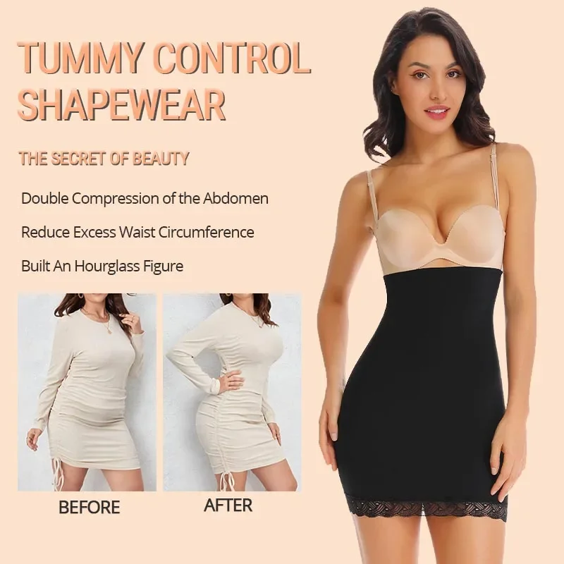 Vaslanda Women Half Slips for Under Dresses High Waisted Tummy Control Half Slip Underwear Smooth Body Shaper Underdress Skirt