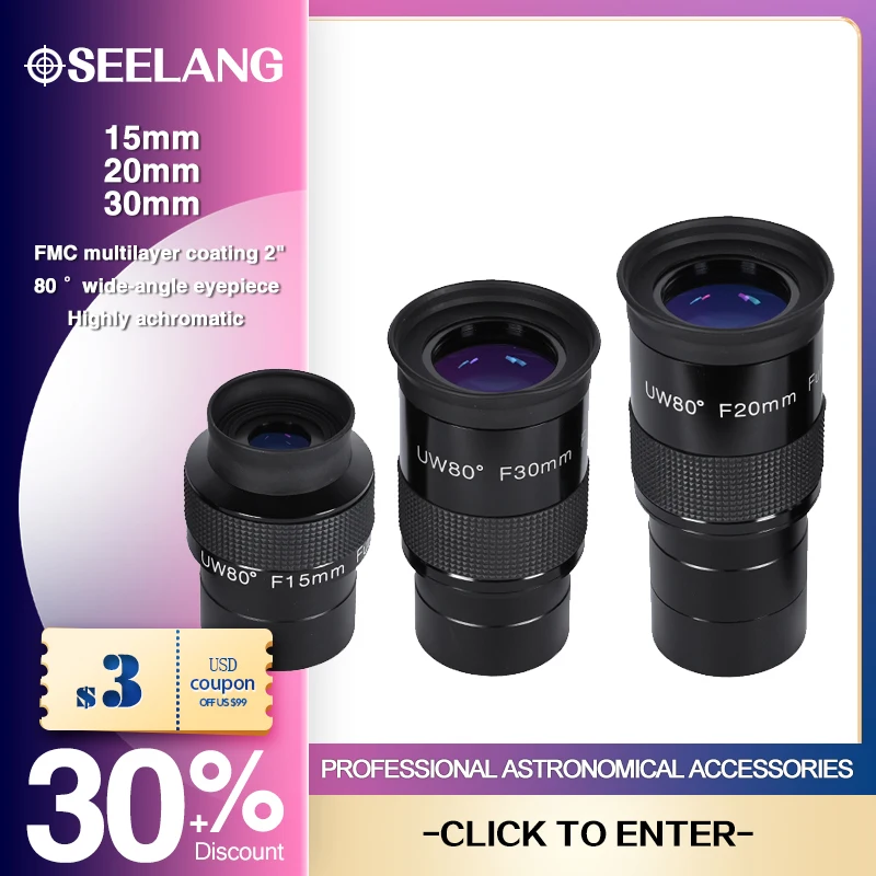 Hd Eyepiece  Fmc Multi Green Coated 2" 80 Degree Ultra Wide Angle 15Mm 20Mm 30Mm For Astronomical Telescope Monocular Osl-220