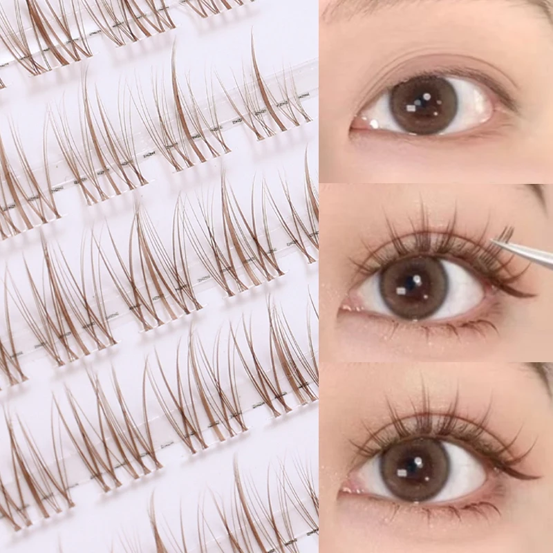 10 Rows Manga Cluster Eyelash Black Brown Individual Lashes Extension Soft Fluffy Clear Stem Segmented Grafting Eyelash Makeup eyelash extensions,fake eyelashes,eyelash extension,eyelash extension lashes,false eyelashes