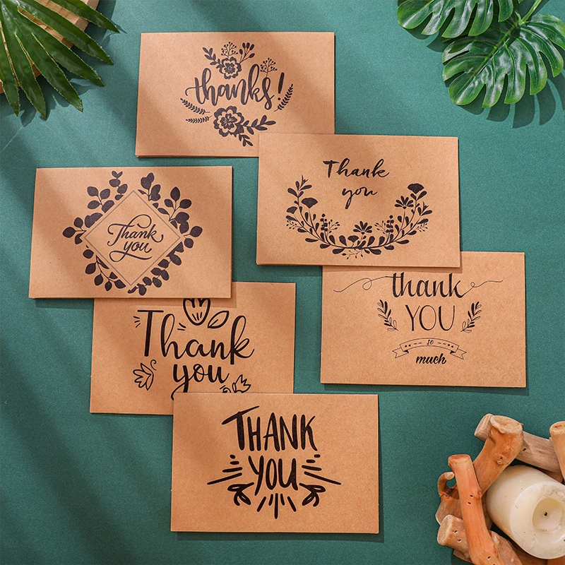 6set Mix Styles Kraft paper Thank You Cards with Envelope Business