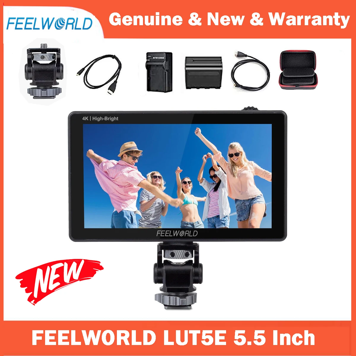 FEELWORLD LUT5E 5.5 Inch 1600nit High Bright Touchscreen DSLR Camera Field Monitor Light Sensor HDR 3DLUT with F970 External Kit
