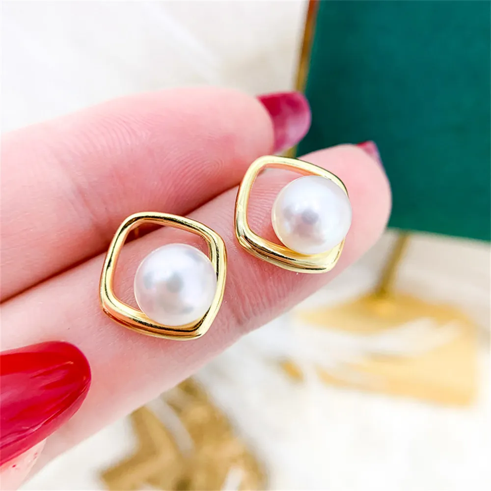 

DIY Pearl Ear Stud Accessories S925 Sterling Silver Jewelry Gold Ear Stud Female Empty Fit 6-8mm Beads