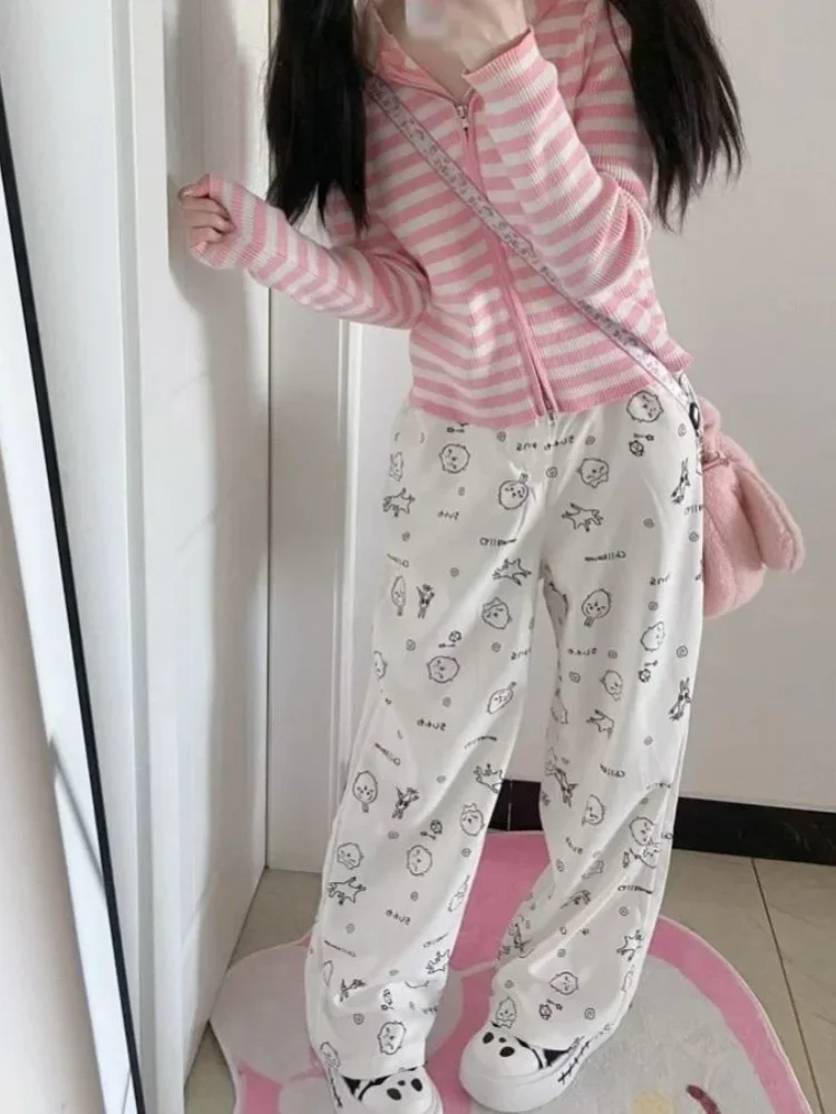 HOUZHOU Y2k Kawaii Sweet High Straight Pants Women Japanese Style Harajuku Cute Cartoon Print Loose Trousers Soft Girl 2024 3