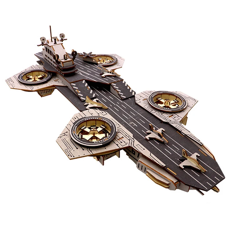 3D Wooden Puzzle Helicarrier Model Kits DIY Laser Cutting Wood Jigsaw Kids Educational Toys For Children Boys Gift 4