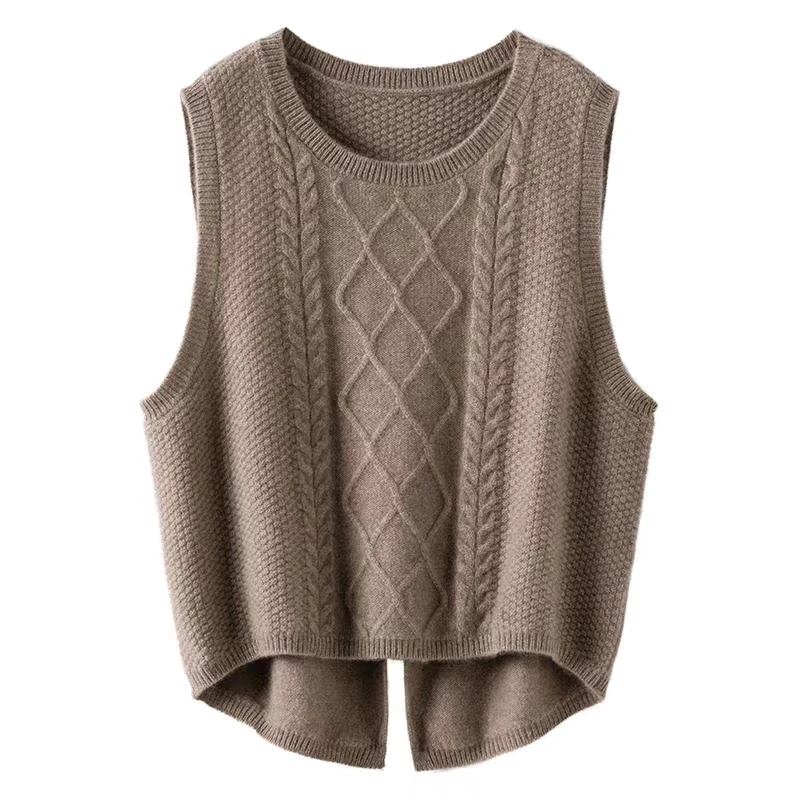 

100 Merino Woolen Vest Women's Round Neck Tank Top Autumn and Winter New Twisted Knitted Cuff Shoulder Korean Fashion Warmth Hot