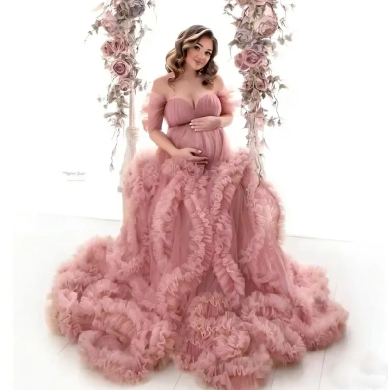 فستان تصوير للأمهات من التول المكشكش - فستان مثير...