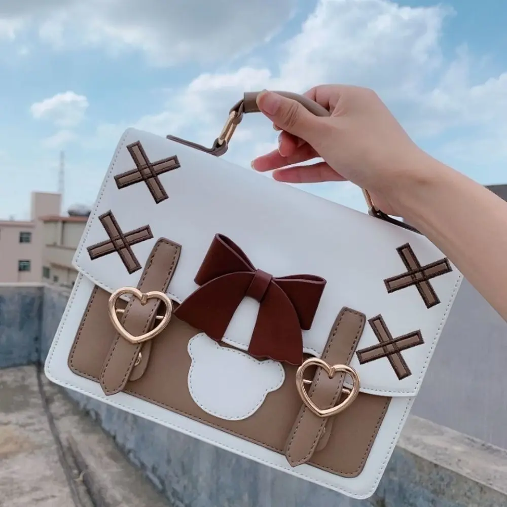 Heart Bowknot Shoulder Bag Large Capacity Bear Lolita JK Crossbody Bag Message Bag Phone Bag PU Leather Cambridge Bag Travel