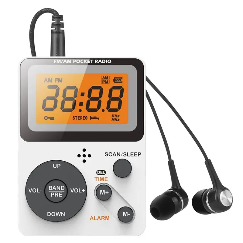 B04C-휴대용 AM FM 라디오 포켓(LCD 화면 포함) 스테레오 이어폰 잭 슬립 타이머 알람 시계 야외 여행 캠핑용 A