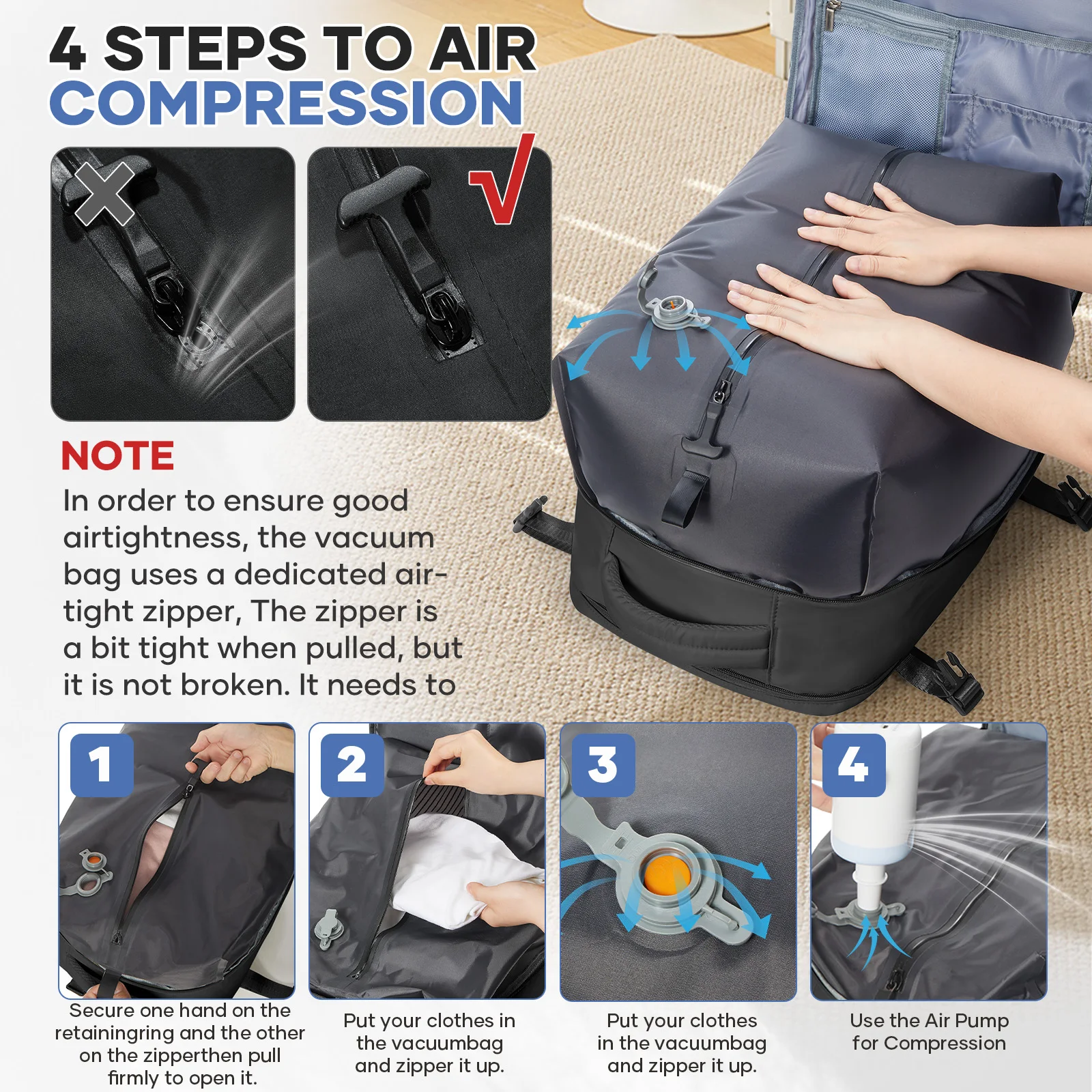 Vacuum Compression Backpack with Air Pump  Approved Airlines, Men Women Travel Backpack, Vacuum Storage Business Laptop Work Bag