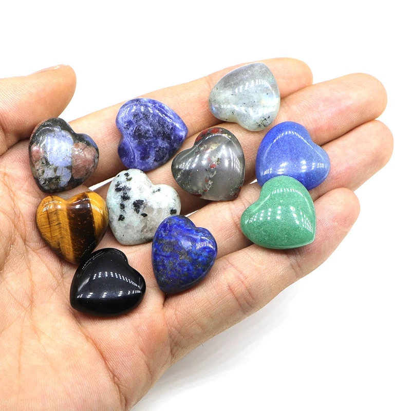 20pcs 20MM Natural Stone Crystal Agates Turquoises Gemstone Love Puff Heart Shaped No Hole Beads For DIY Making Jewelry Wholesal