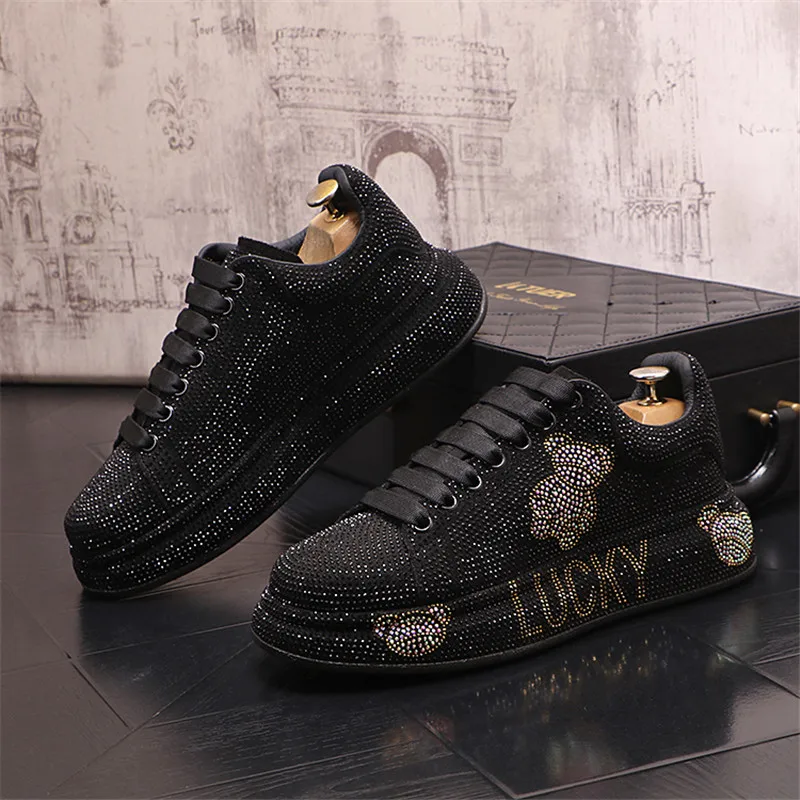 Luxury Designer New Prints Pattern Rhinestone Lace Up Casual Shoes