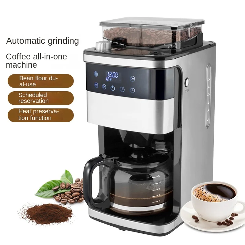 12 Cups Stainless Steel American Coffee Maker Automatic Grinding Cafeteira  Commercial Teapot Freshly Grind Drip Coffee Machine - AliExpress