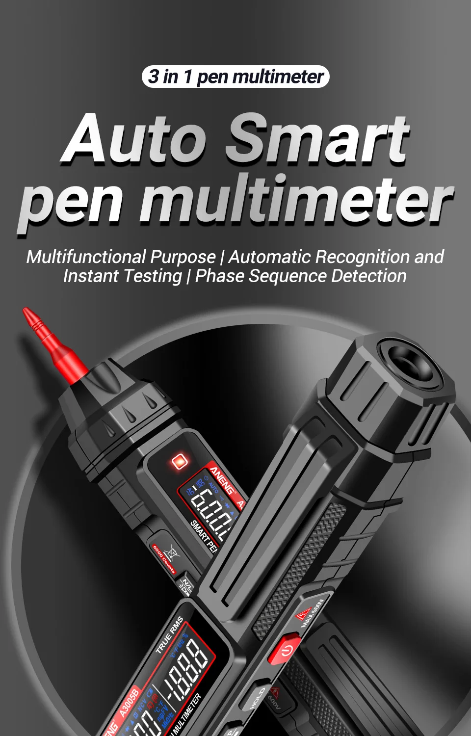 Description Picture 4 of itemANENG A3005A/ B Multimetro Detections Pen Type True RMS Meter Multimeters Pen Auto AC/DC Voltage Instant Testers Detector Tools