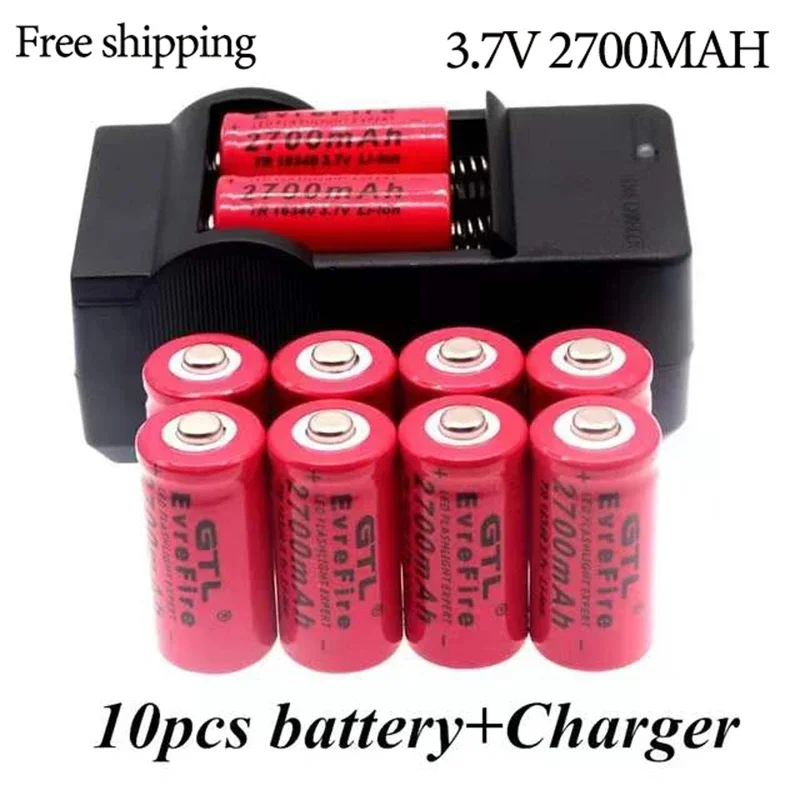 

Free Shipping Original Rechargeable Lithium-ion 3.7V 2700mAh CR123A LED Flashlight 16340 CR123A Battery Travel Wall Charger