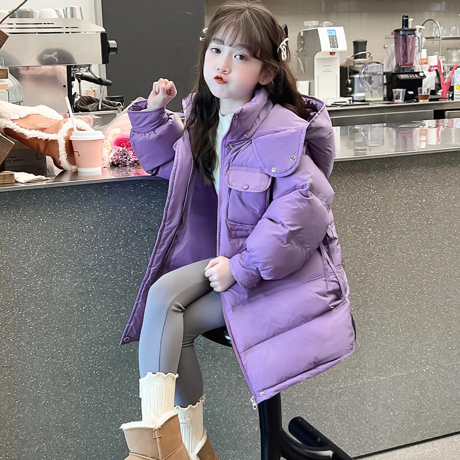 여아용 후드 다운 재킷, 따뜻한 어린이 패딩 코트, 두꺼운 패션, 두꺼운 면 파카, 10 대 아동용 겉옷, 겨울