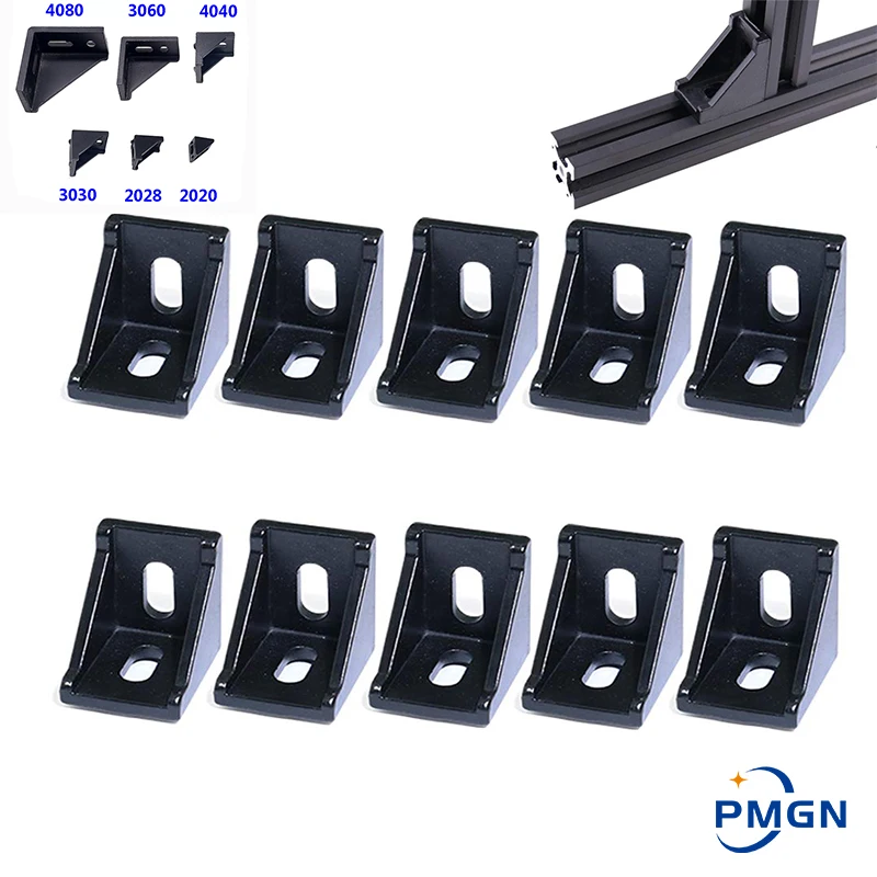 Conector de Alumínio Preto do Ângulo Perfil Industrial Encaixe do Suporte de Canto 3030 3060 4040 4080 Peças 10 Peças 2023