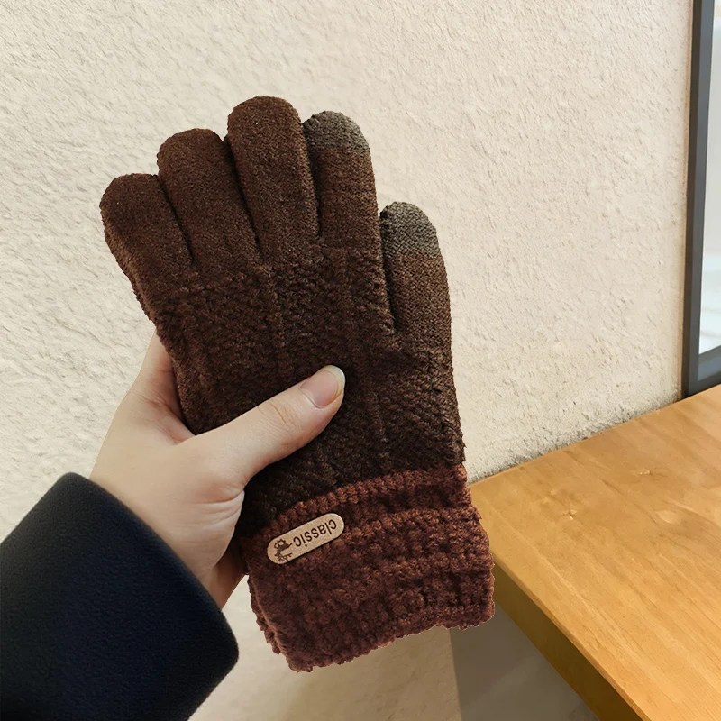 Winter Unisex Touchscreen Cotton Gloves Thick Knitted Fleece Lined Warm Cold Proof Gloves for Northeast Winter Outdoor Cycling
