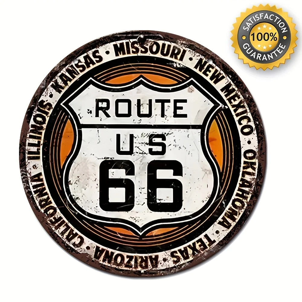 Фото Металлическая круглая вывеска в стиле ретро, дорожная вывеска Route 66 США, винтажный Настенный декор для гаража, ресторана, кафе, бара, клуба, гостиной комнаты, Настенная декоративная табличка №1
