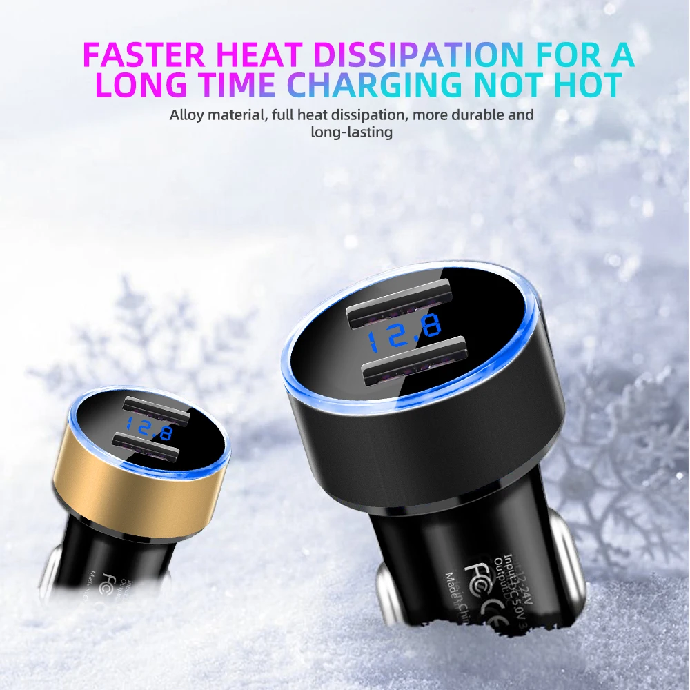 12-24V Car Charger LED Display Voltmeter 3.1A Dual USB for Mobile Phone Fast Charging Power Adapter Socket Distributor